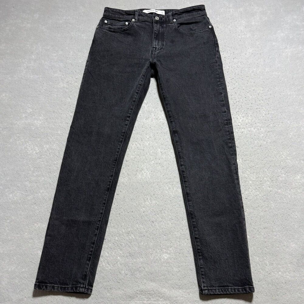 Lacoste Jeans Mens Size 33 Black Denim Pocket Slim Fit Logo Cotton Blend